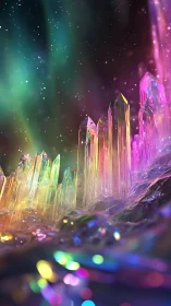 Crystal formations extend upward under diffuse cosmic light