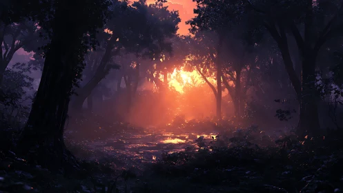 Luminous Forest Clearing: Dramatic Backlighting Through Ancient Woodland.