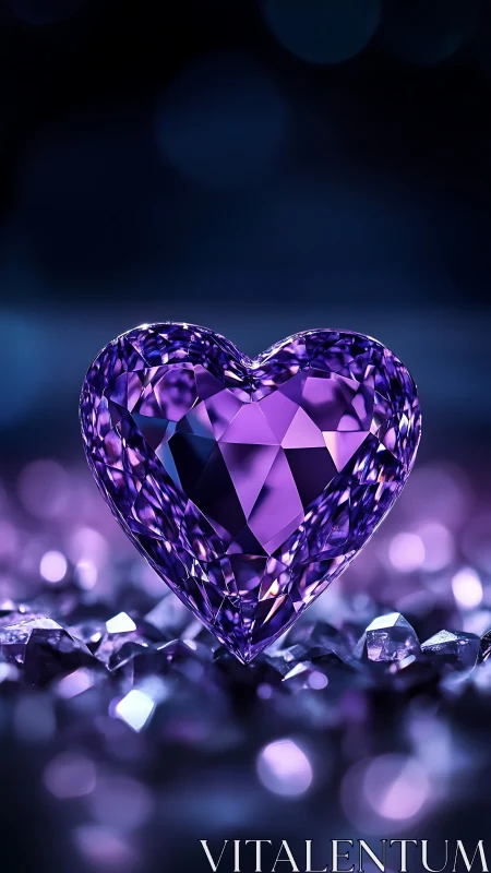 Faceted Purple Heart Crystal on Bokeh Background.