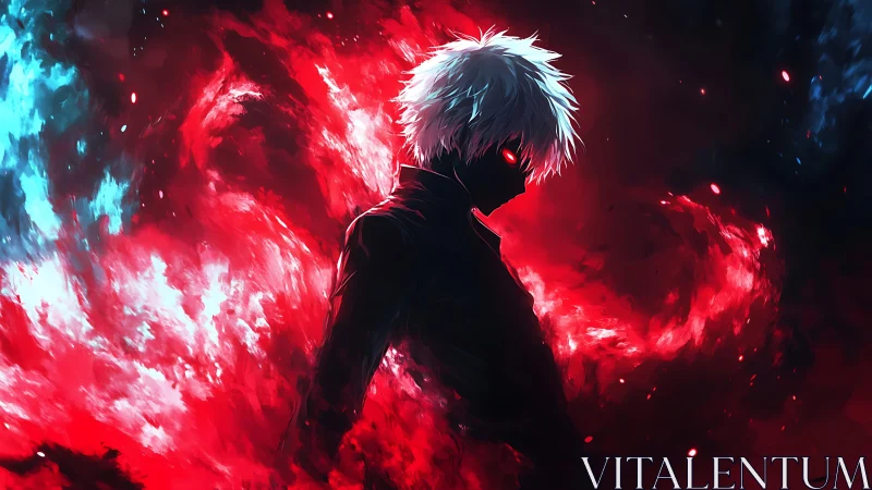 Stormborn shadow warrior wreathed in scarlet inferno light.