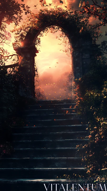 Stone Archway Opens to a Golden Sunset Moment