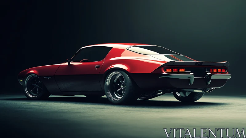 Red classic muscle car on dark studio background.