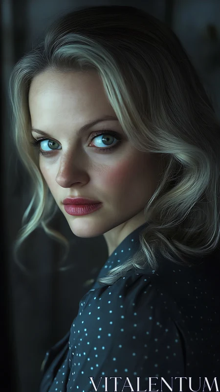 Moody portrait of blonde woman with teal cinematic lighting.