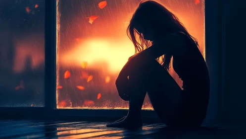 Silhouetted sorrow leans into the window&rsquo;s burning twilight