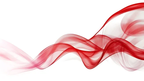 Crimson translucent waves flowing across clean white space.