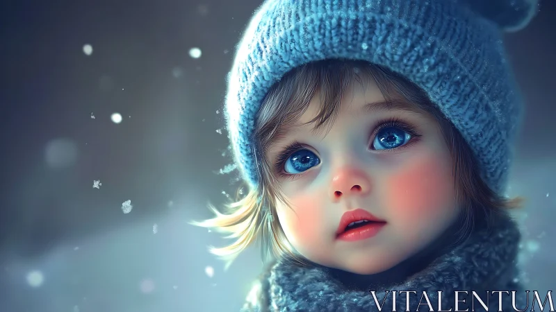 Digital portrait shows child in winter clothing facing light