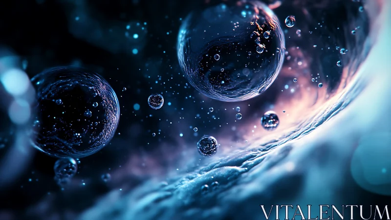 Abstract 3D bubbles in deep blue liquid environment.