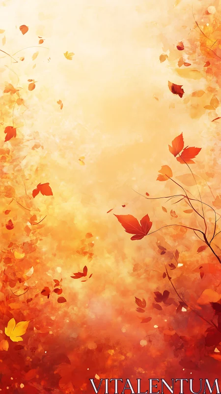 Golden autumn leaves drifting through warm glowing light.