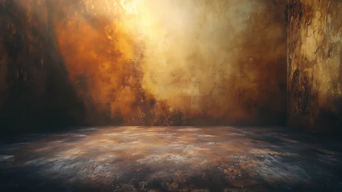 Golden textured room with dramatic grunge light walls.