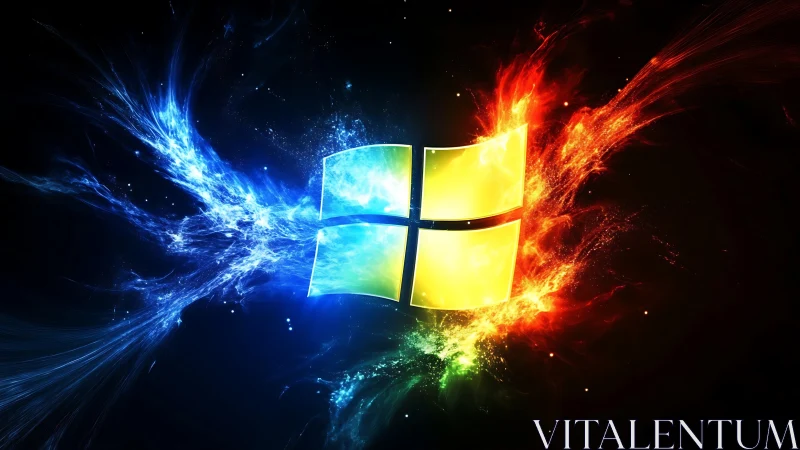 Windows logo erupts through cosmic blue and red energy