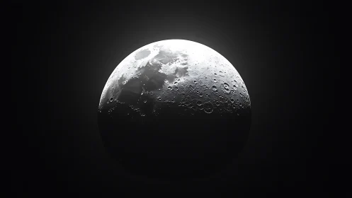 Lunar surface is rendered in high-contrast partial illumination
