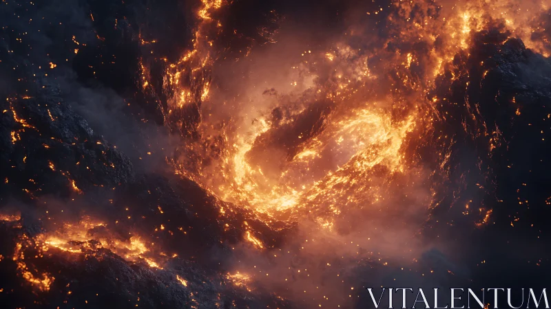 Molten storm curls into a blazing galactic crater