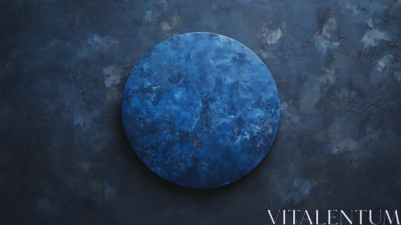 Midnight blue circular abstraction on textured ground.