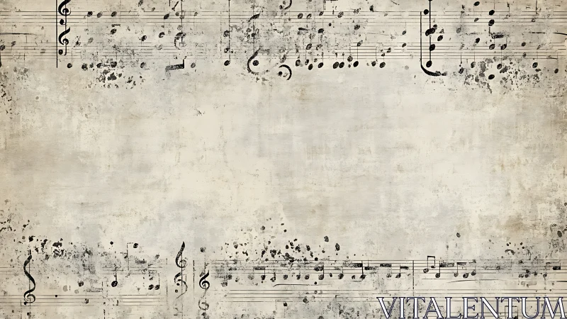 Vintage grunge music staff frame on distressed parchment background.