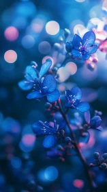 Sapphire Petals: Luminous Blue Blossoms in Dreamy Bokeh.