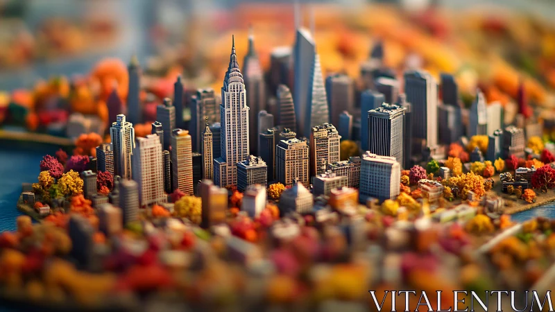 Miniature autumn cityscape with dense skyline detail.