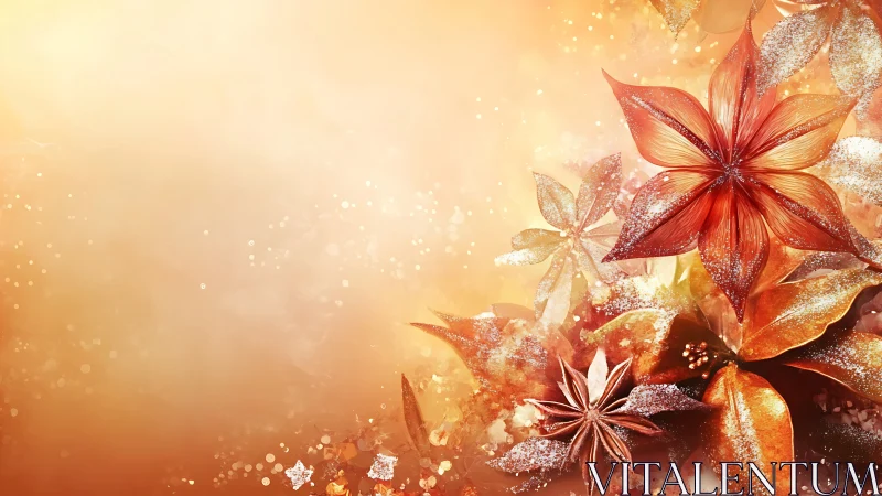 Glowing amber florals shimmer softly against dreamy light