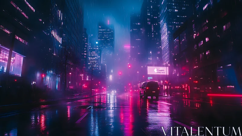 Neon rainstorm drapes a sleepless cyber city in magenta haze.
