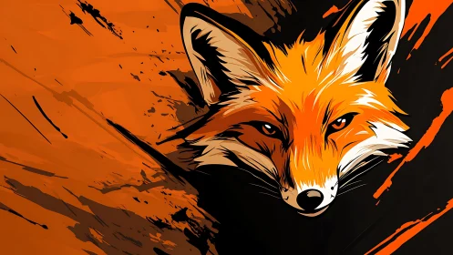 Stylized fox portrait over bold abstract orange field.