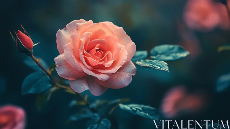 Blush-touched bloom commands the teal stage with velvet grace