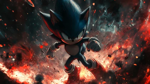 Dynamic blue hedgehog in explosive kinetic motion render.
