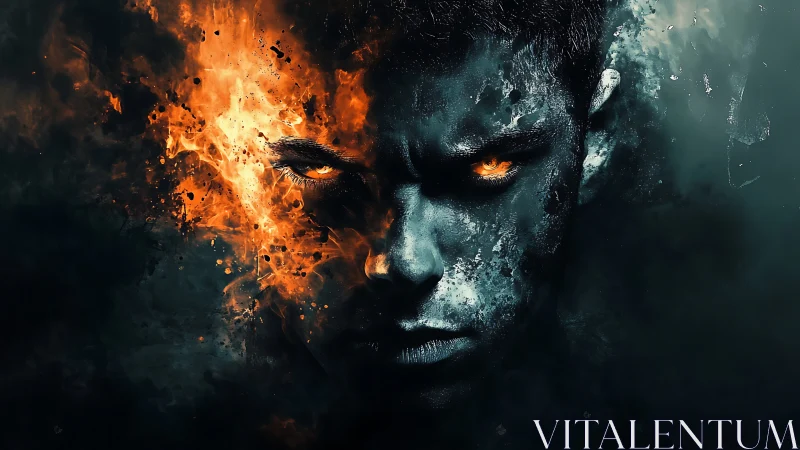 Dual-element portrait in fiery and glacial digital composition.