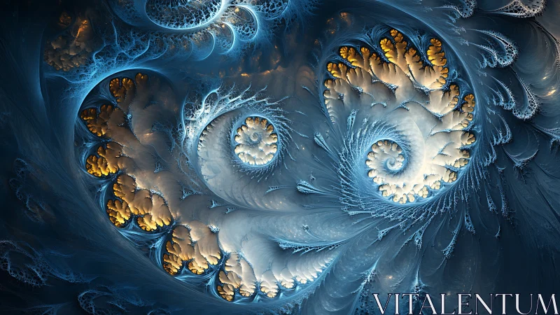 Fractal spiral structures form recursive, luminous patterns