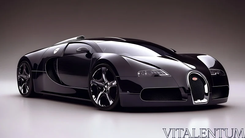 Gloss black mid-engine hypercar studio rendering at low angle