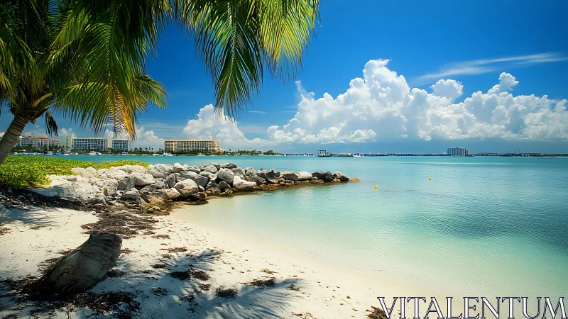 Tropical Beach Paradise with Palm Trees and Azure Waters.