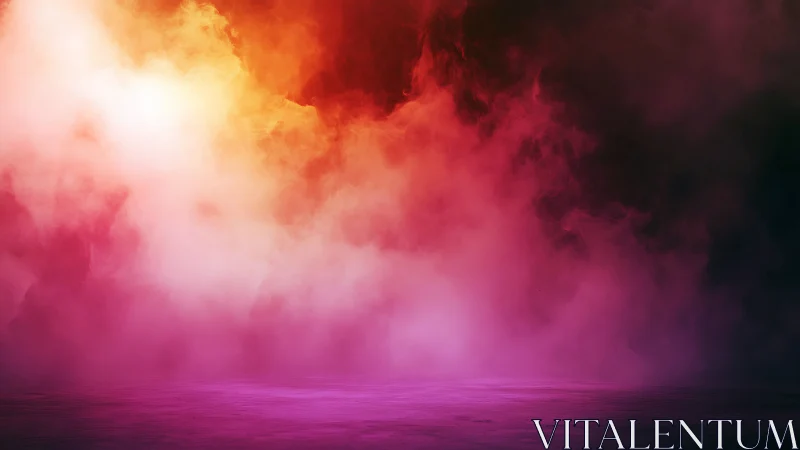 Radiant nebula mist over reflective violet surface.