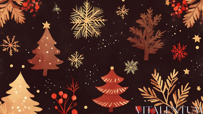 Christmas trees and snowflakes arranged on dark background