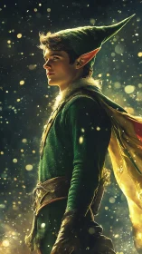 Elf hero in glowing forest light with cinematic profile pose.