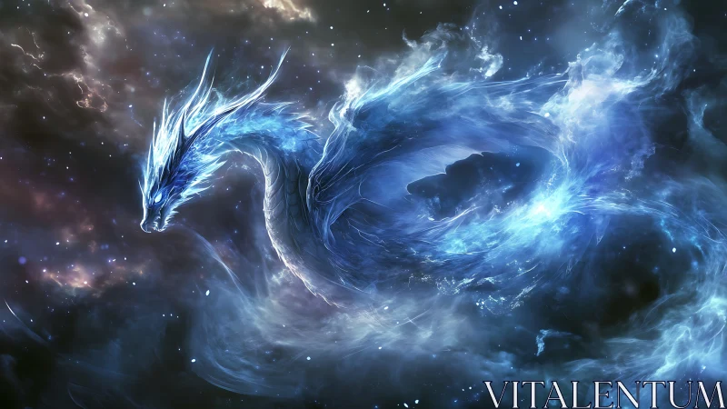 Celestial ice dragon coils through luminous nebula storm