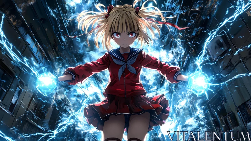 Electric schoolgirl hero unleashing storm-bright power.
