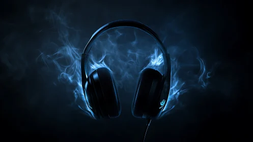 Midnight headphones conjure blue smoke from silent beats