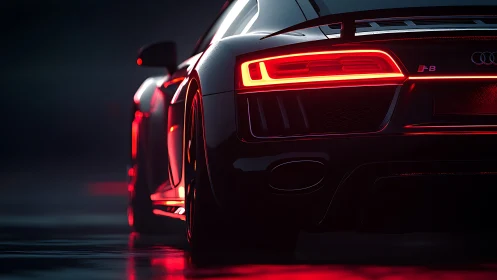 Midnight supercar carves neon streaks through glossy silence