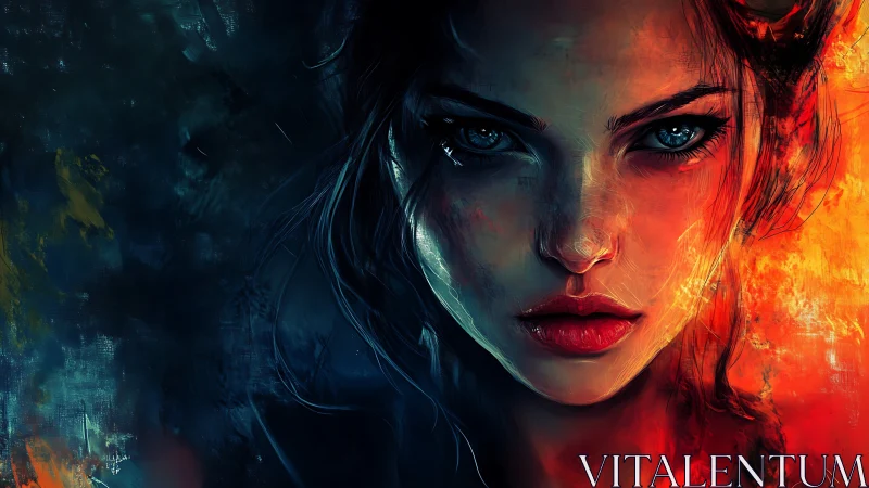 Dual-toned digital portrait with fiery and shadowed contrast.