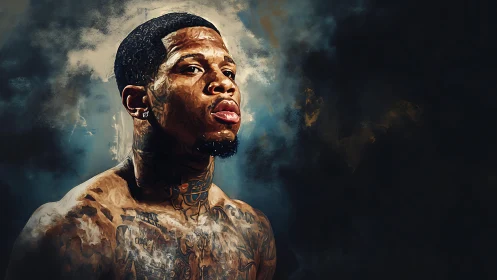 Tattooed Man Portrait Study Against Stormy Sky