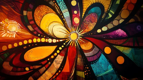 Radiant abstract flower bursting with joyful color and light.