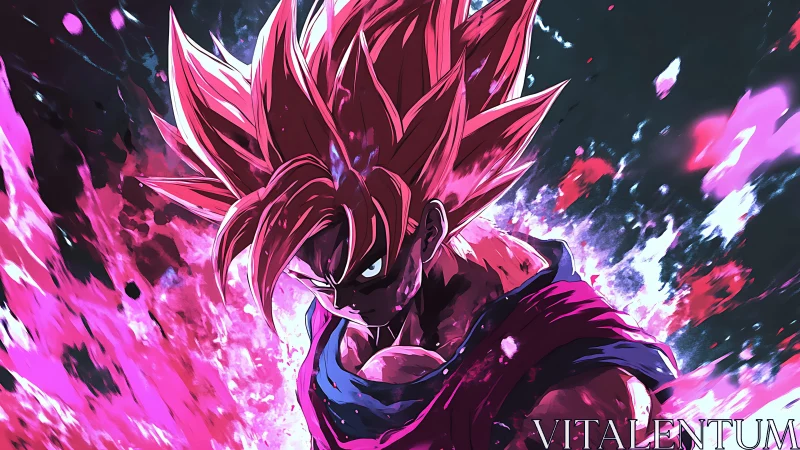 Energy-charged warrior stands within explosive pink aura