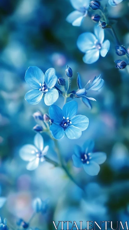 Delicate blue flowers with shallow depth of field rendering in soft focus botanical composition