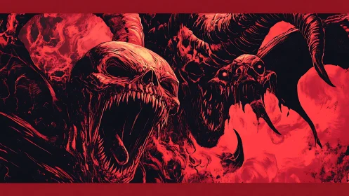 Demonic skull horde emerges from red infernal smoke