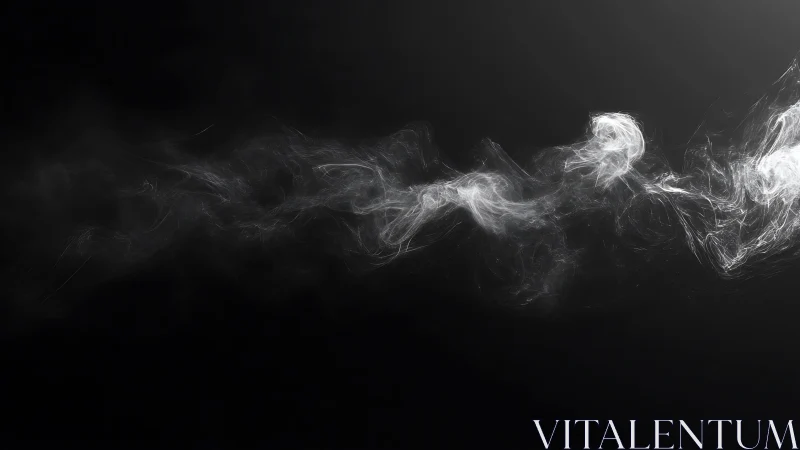 White smoke trail curls across deep black negative space