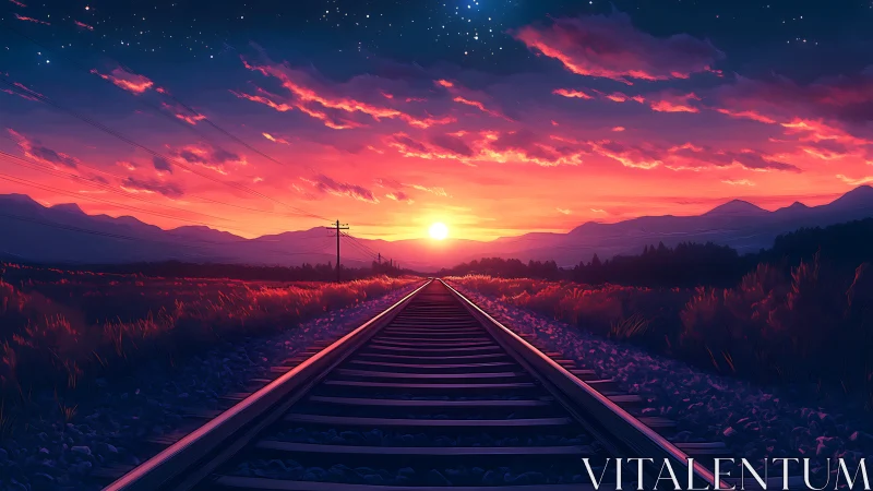 Sunset rails stretching toward a hopeful painted horizon.