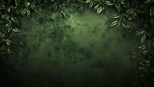 Emerald foliage frame surrounds textured green backdrop.