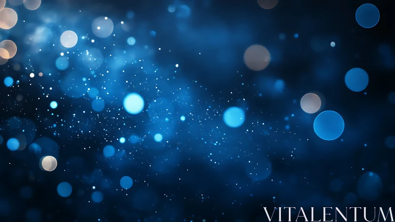 Bokeh particle field on deep blue gradient background design.