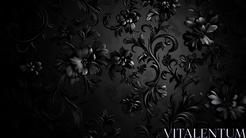 Monochromatic floral ornament pattern rendered on dark surface.