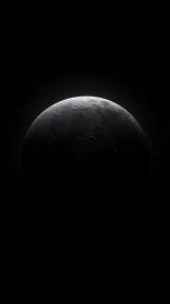 Shadowed lunar horizon emerges from deep cosmic darkness