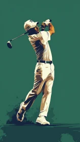 Golfer completes a powerful drive against bold green field