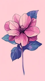 Pink Flower with Blue-Purple Foliage on Light Background.